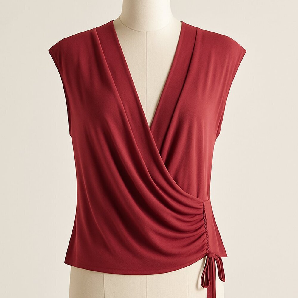 Moda International Wrap Top Red with Buttons On Side Size Medium Y2K 90s